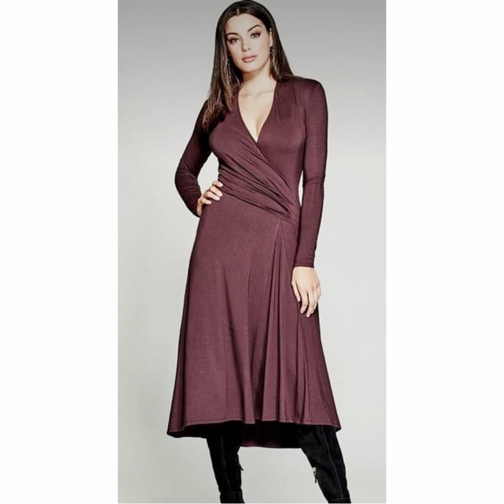 Marciano by Guess Elegant Plum Wrap Midi Dress